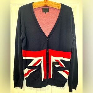 MUSIUM Union Jack Flag Cardigan Sweater | Stars & Stripes Button Front | Size L